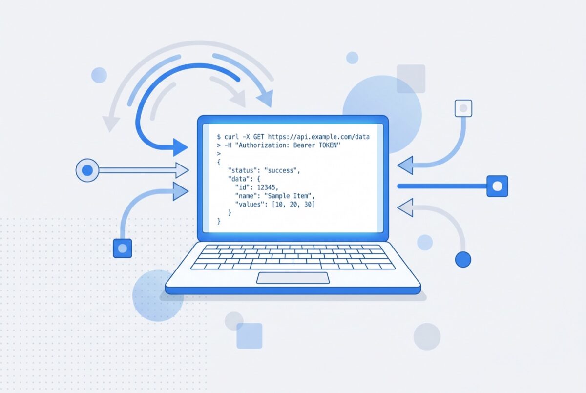 Payment API integration - a laptop with code editor showing a curl request snippet